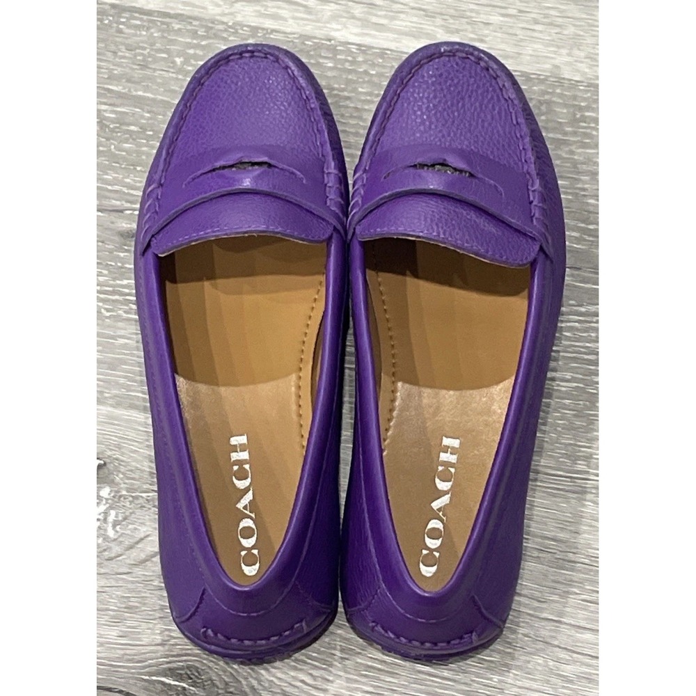COACH PENNY Pebble Grain Leather Purple Women's 6.5 M Loafers Q8785 NWB